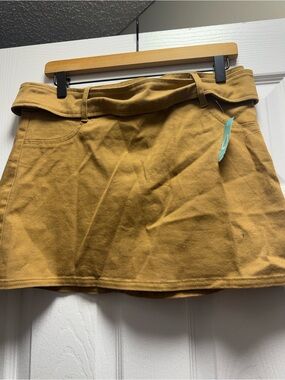 Mustard Mini Skirt with Belt Loops - Women's Casual Skirt
